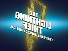 A lightning bolt with the text, The Lightning Thief, The Percy Jackson Musical.